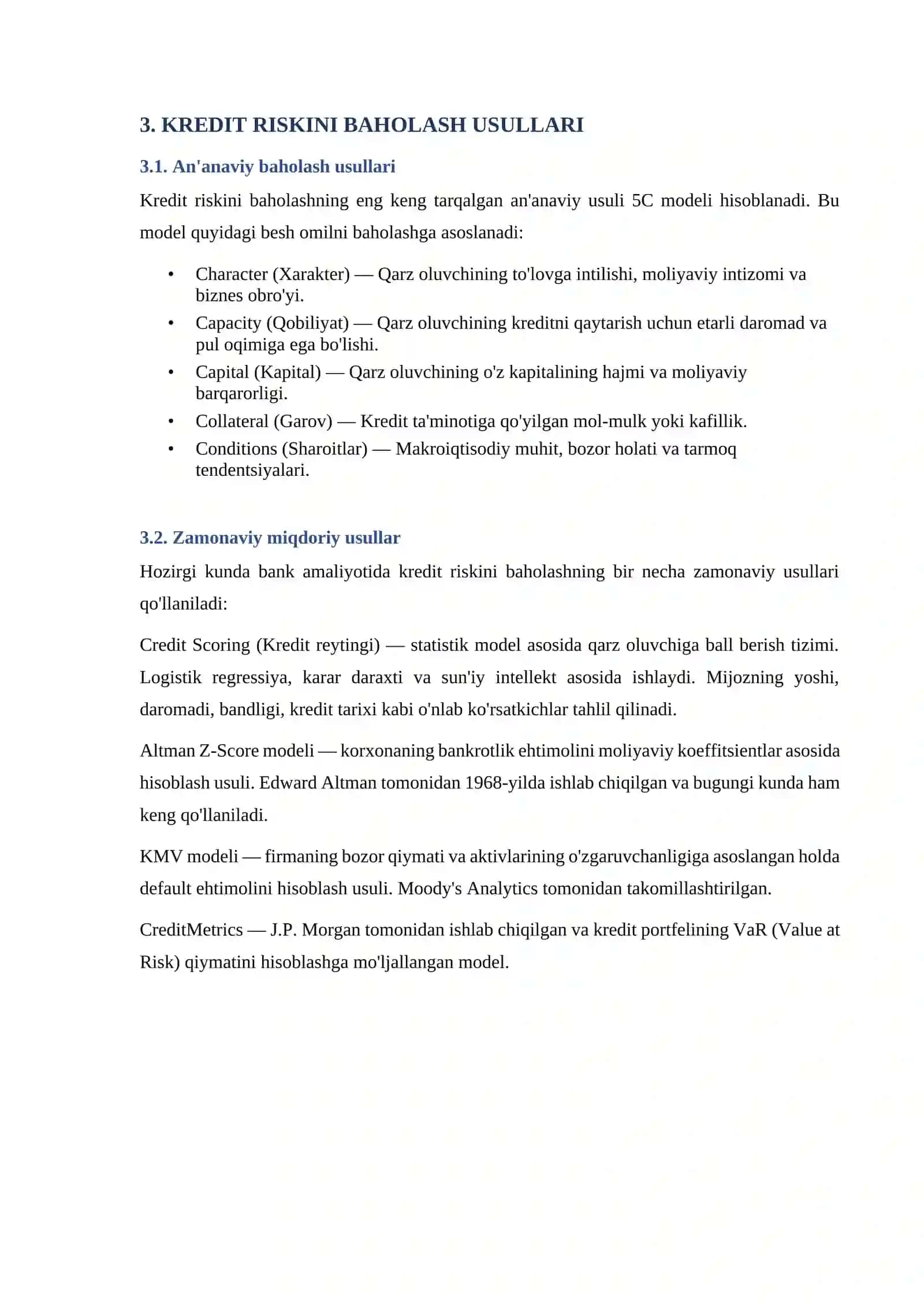 Kredit riski,mohiyati,turlari, va boshqarish usullari 4