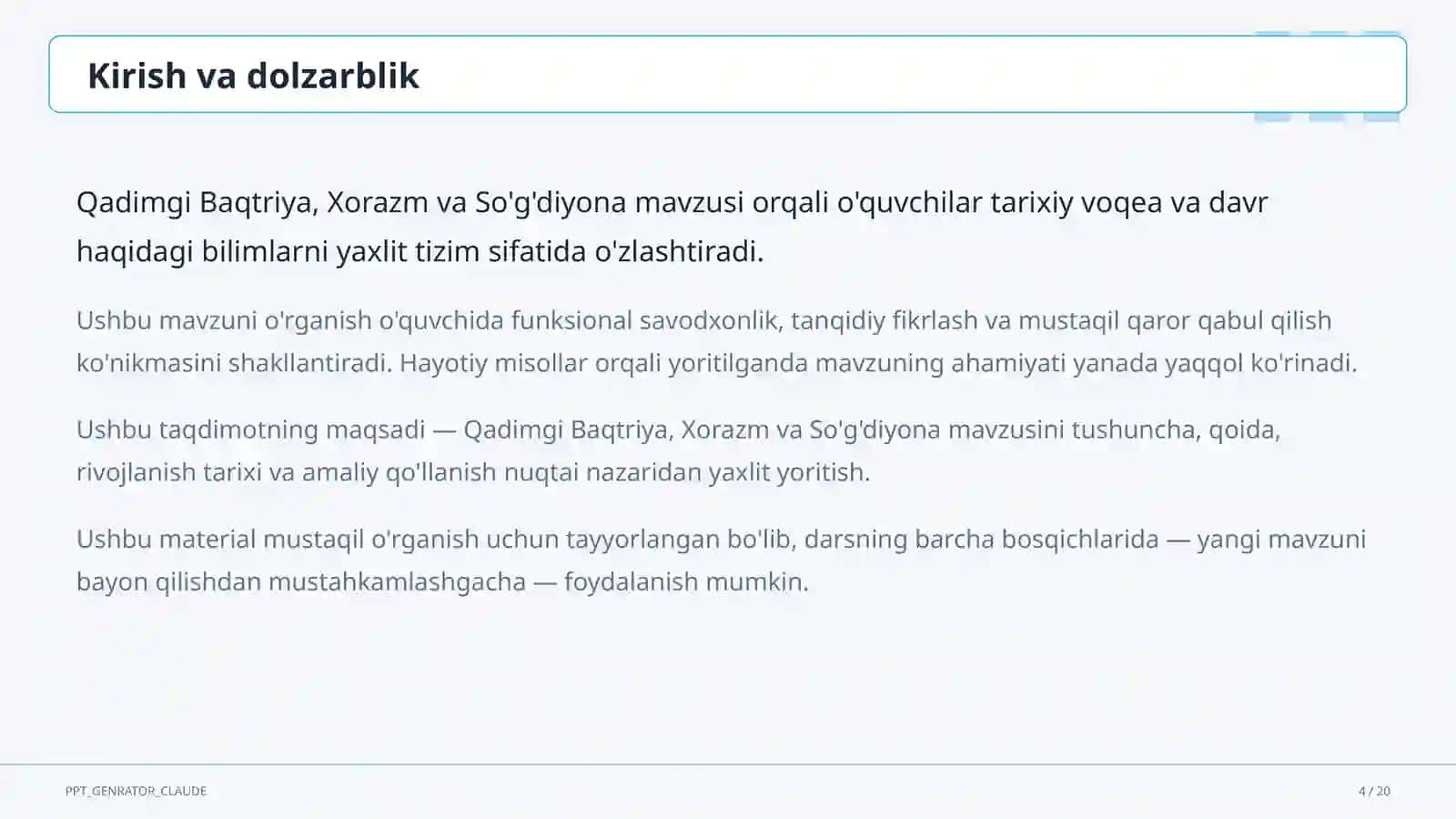 Qadimgi Baqtriya, Xorazm va So'g'diyona (6-sinf) 4