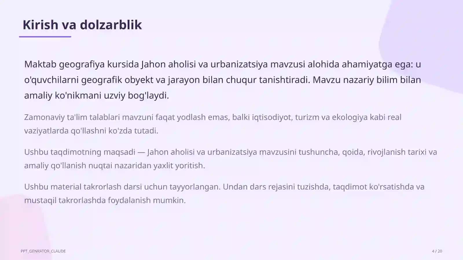 Jahon aholisi va urbanizatsiya (10-sinf) 4