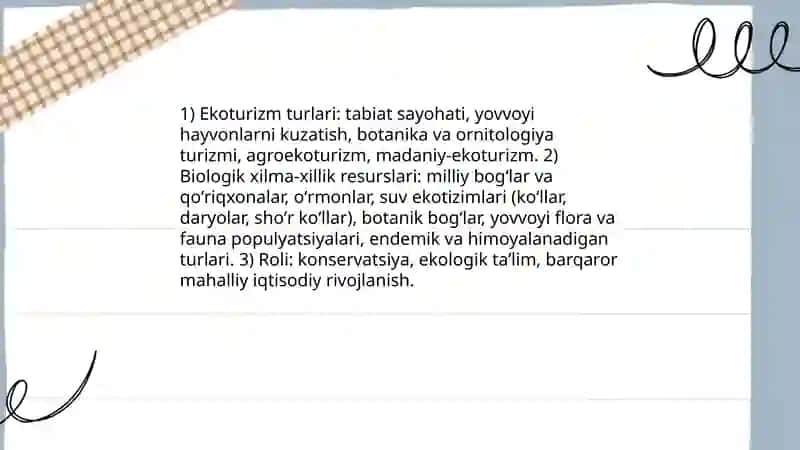 Mintaqaviy turistik resurslari tasniflanishi Zahro 4