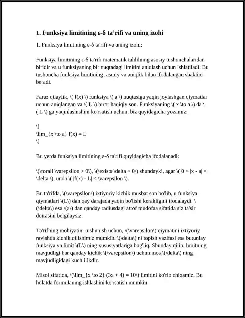 FUNKSIYA LIMITINING MAVJUDLIGI HAQIDA TEOREMALAR. MUHIM LIMITLAR. YIG'INDINING LIMITI 4
