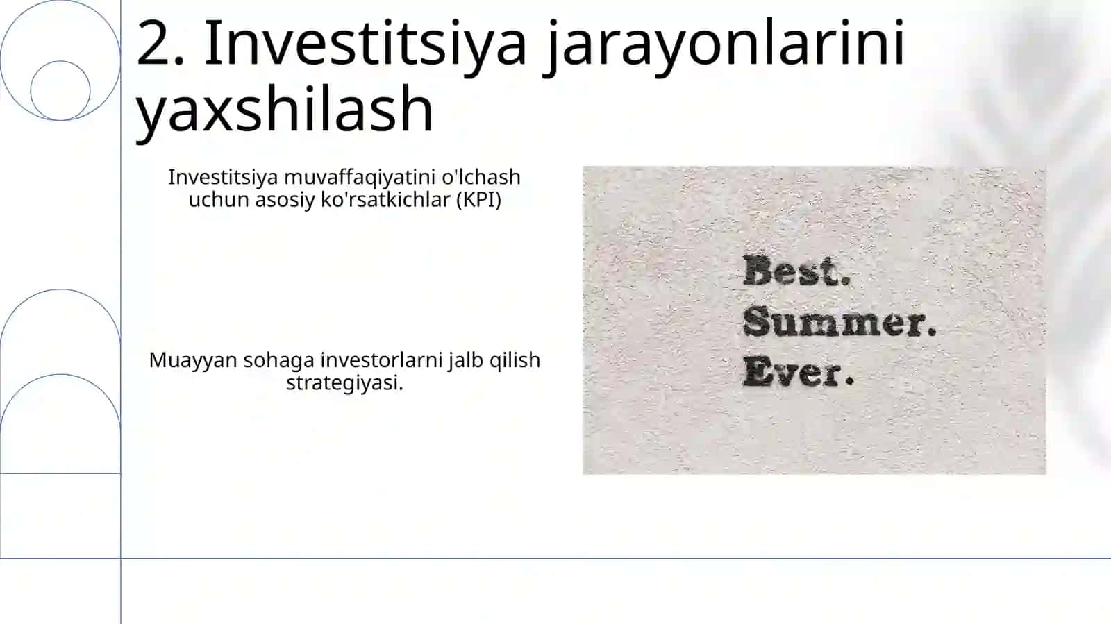 Investitsiyalardan foydalanish samaradorligini tavsiflovchi ko‘rsatkichlar, tarmoqqa investitsiyalarni jalb etish ko‘lamini va samaradorligini oshirish yo‘llari 4