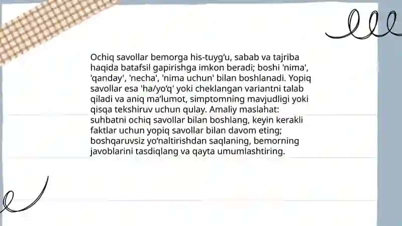 Patsient bilan verbal muloqot koʻnikmalari 4