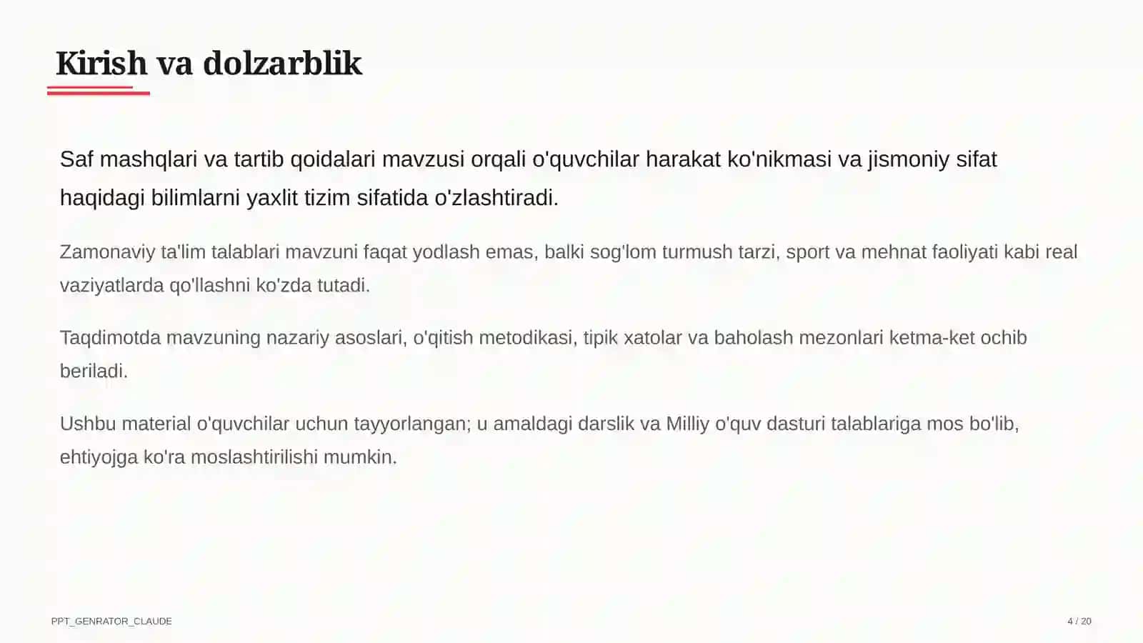 Saf mashqlari va tartib qoidalari (1-sinf) 4