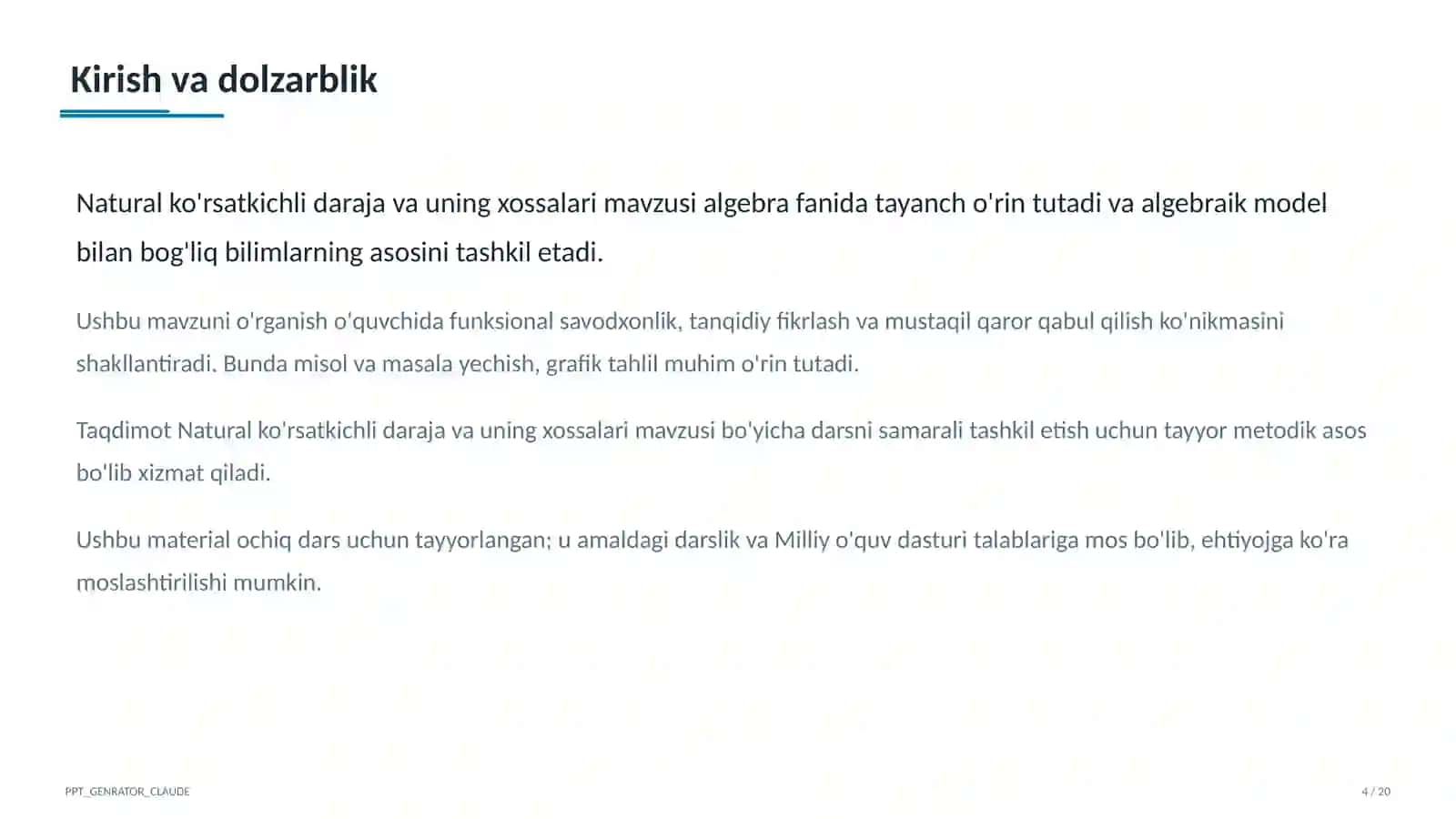 Natural ko'rsatkichli daraja va uning xossalari (7-sinf) 4