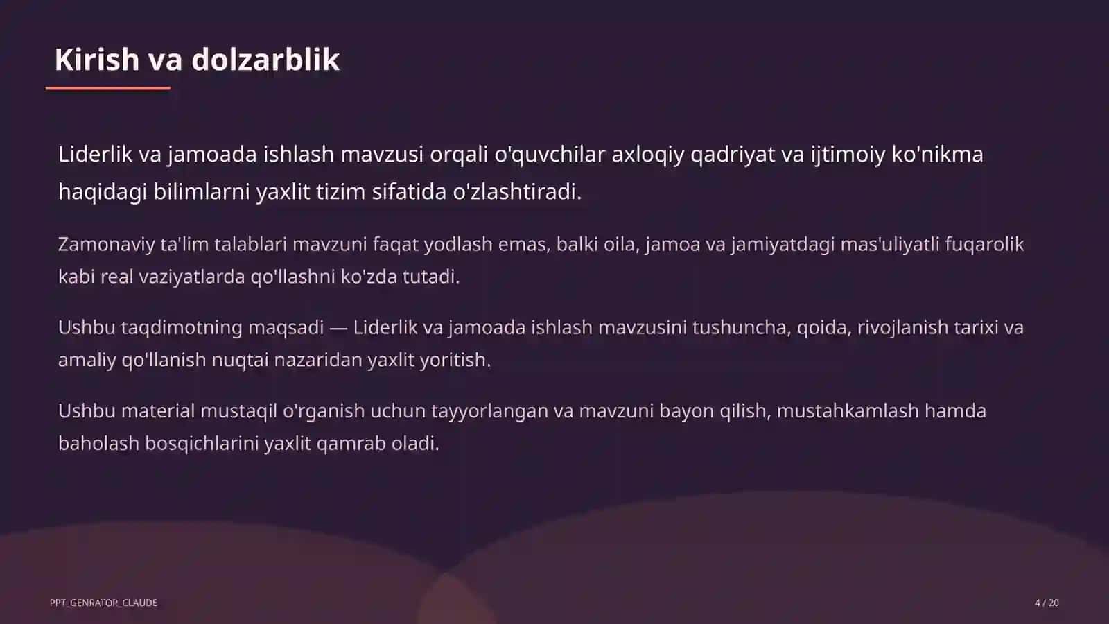 Liderlik va jamoada ishlash (11-sinf) 4