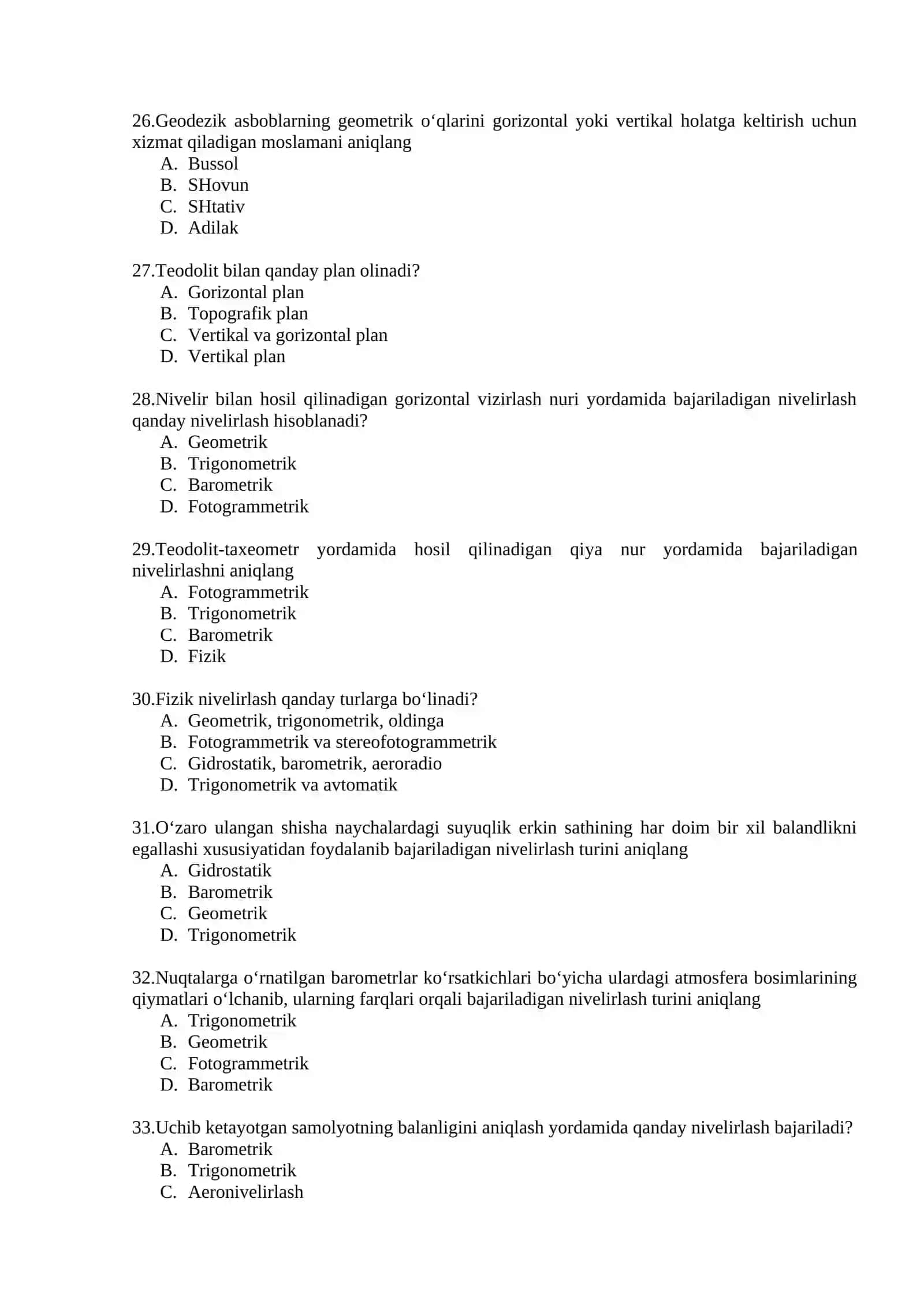 Topografiya, kartografiya va GIS fanidan 1-100 test 4