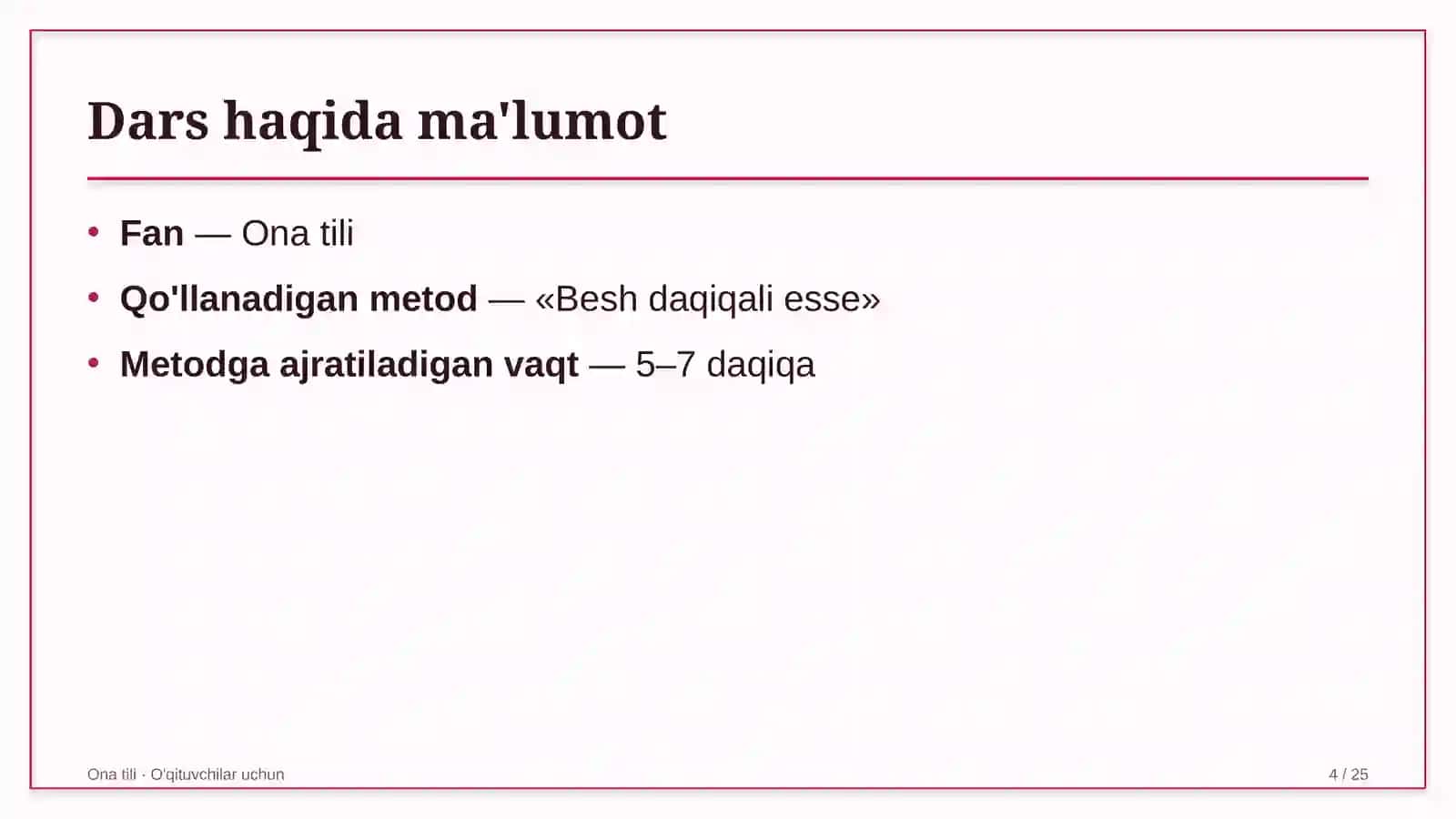 ona tili darslarida besh daqiqali esse metodidan foydalanish 1448 4