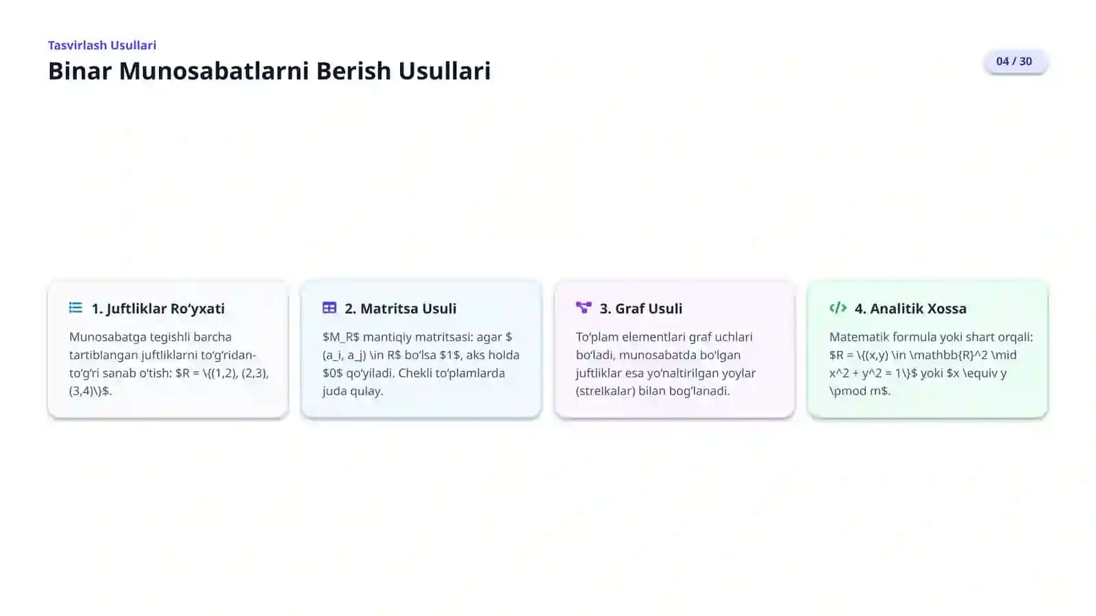 Oliy Matematika & Mantiq Kursi 4