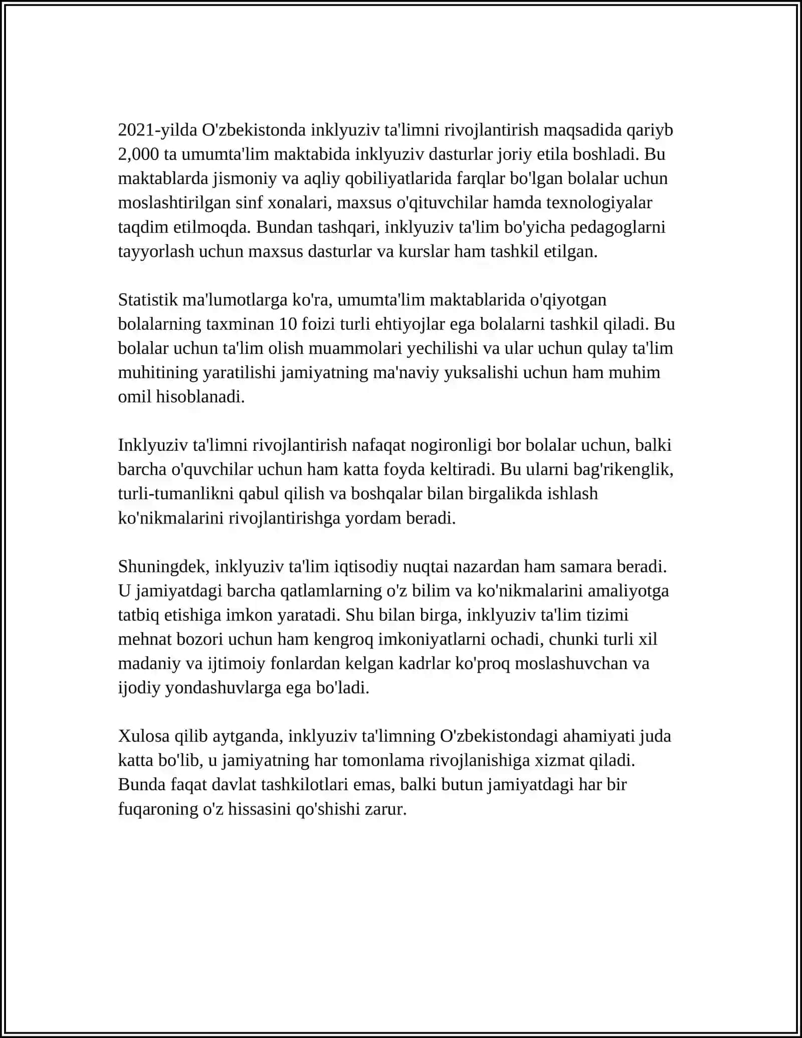 OʻZBEKISTON RESPUBLIKASIDA INKLYUZIV TAʼLIMNI QOʻLLAB-QUVVATLASHDA AMALIY TAJRIBALAR 4