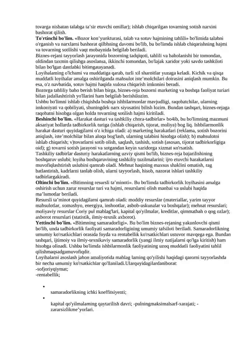 Biznes reja, uning ahamiyati, mohiyati va mazmuni 4