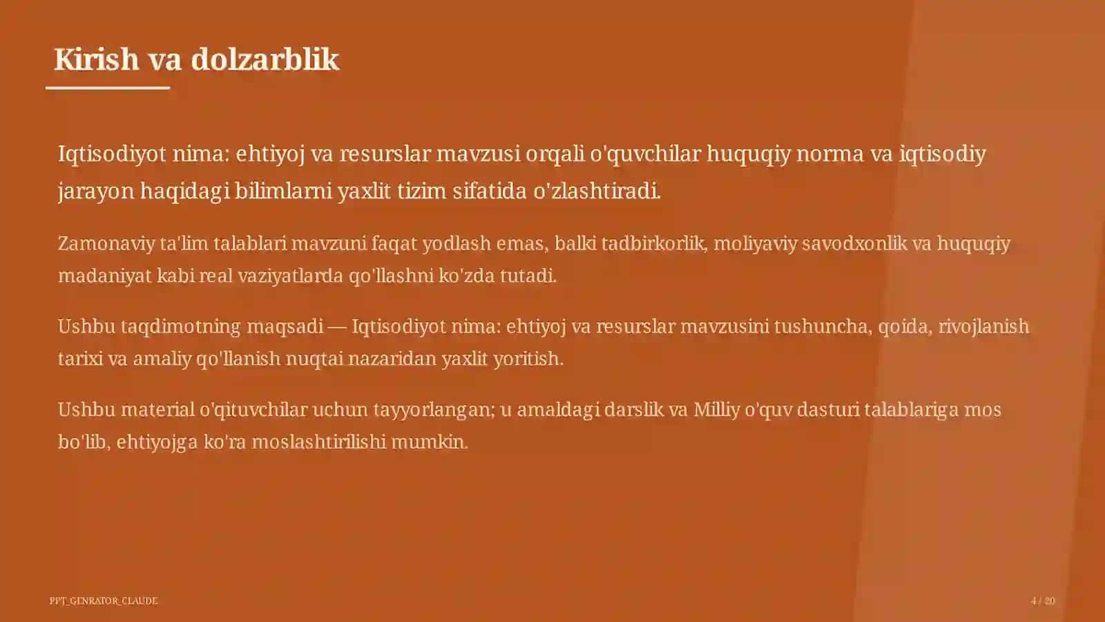 Huquq va iqtisodiyot asoslari (9–11) — o'qituvchilar uchun 4