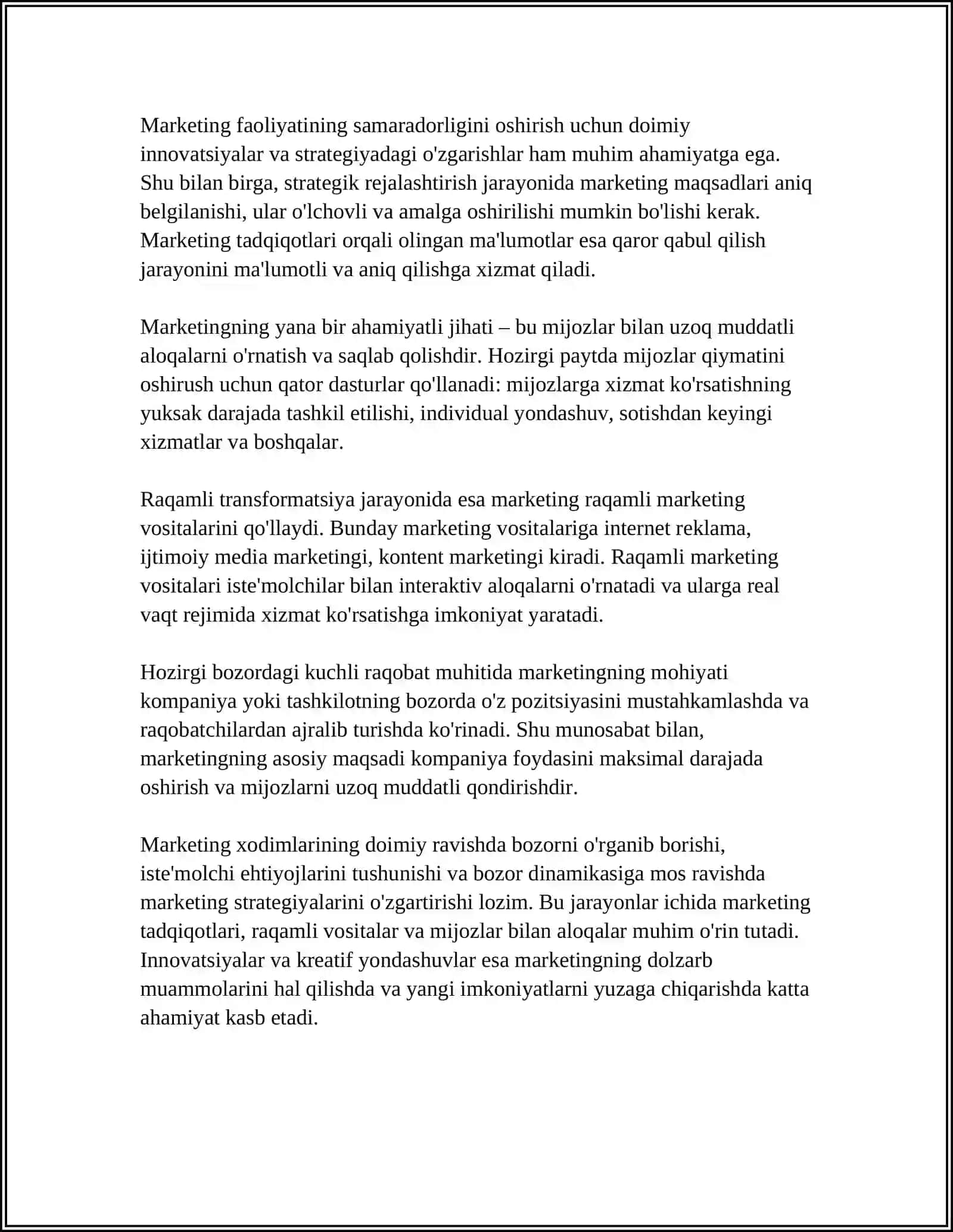 MARKETING TUSHUNCHASI,UNING MOHIYATI VA SAMARADORLIGI 4