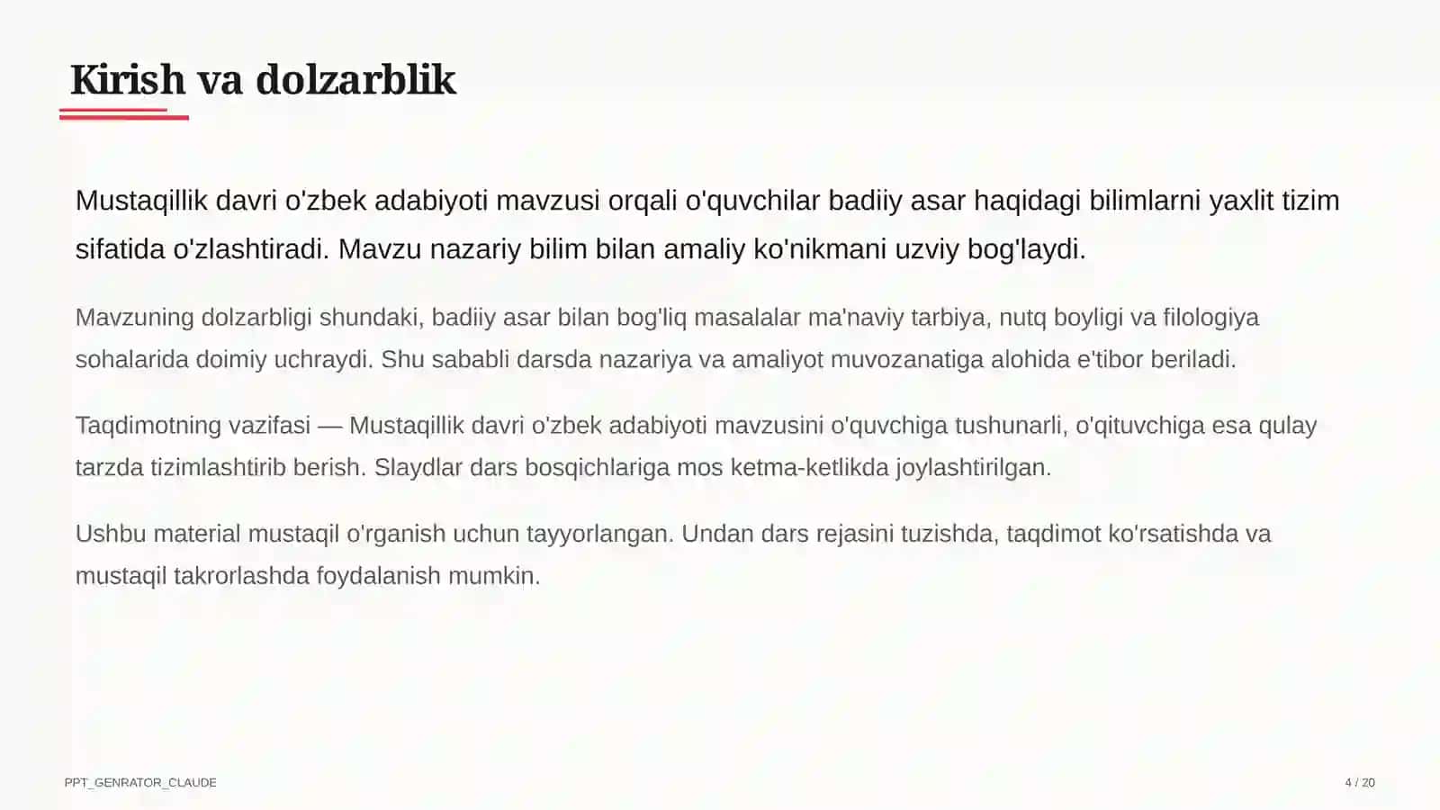 Mustaqillik davri o'zbek adabiyoti (11-sinf) 4