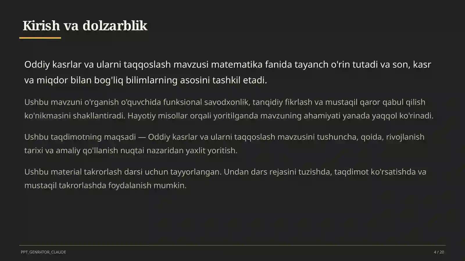 Oddiy kasrlar va ularni taqqoslash (5-sinf) 4