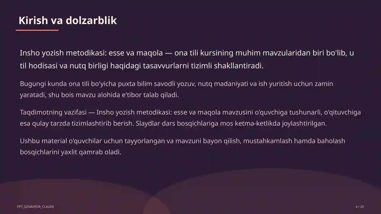 Insho yozish metodikasi: esse va maqola (11-sinf) 4