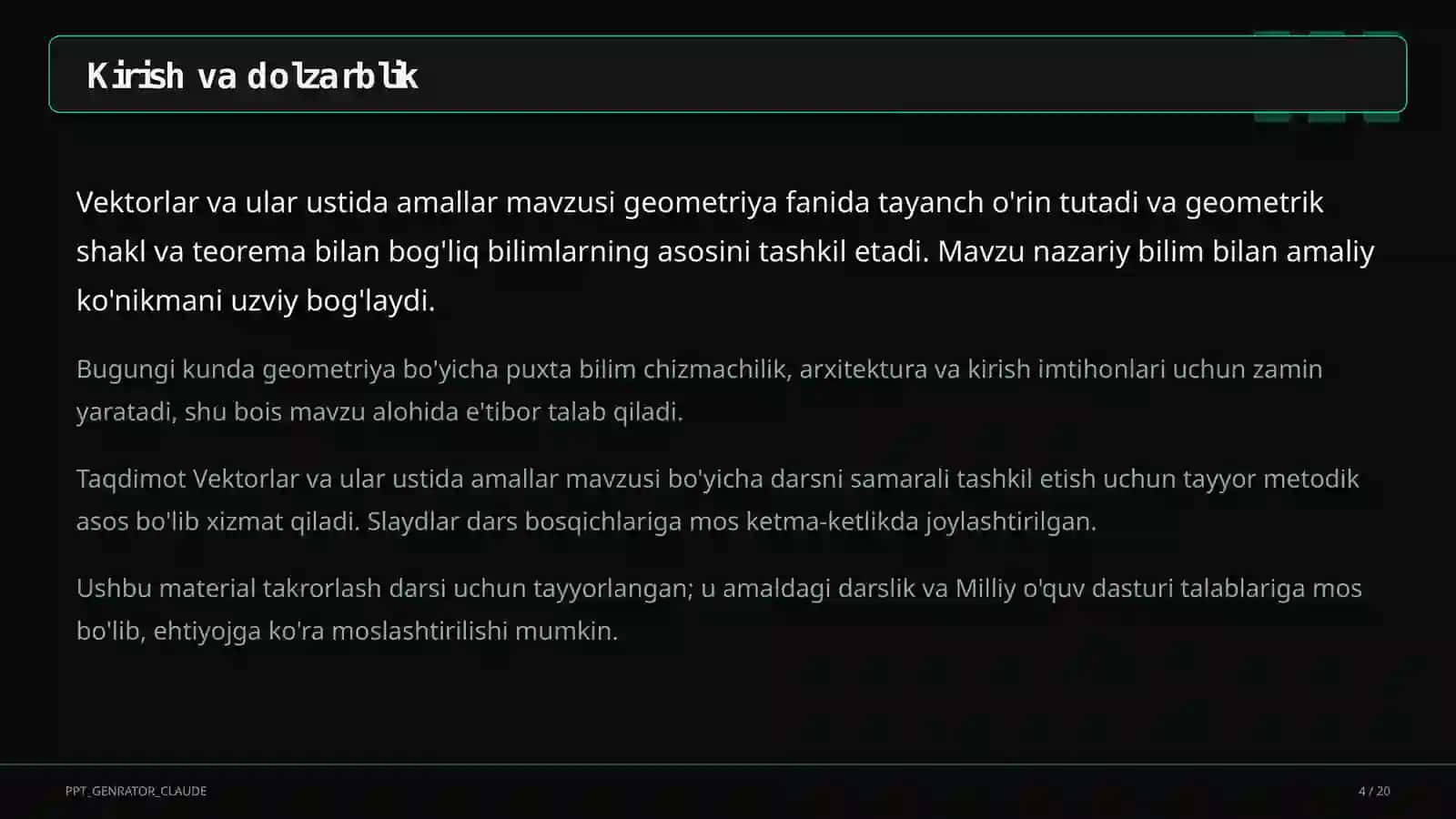 Vektorlar va ular ustida amallar (9-sinf) 4