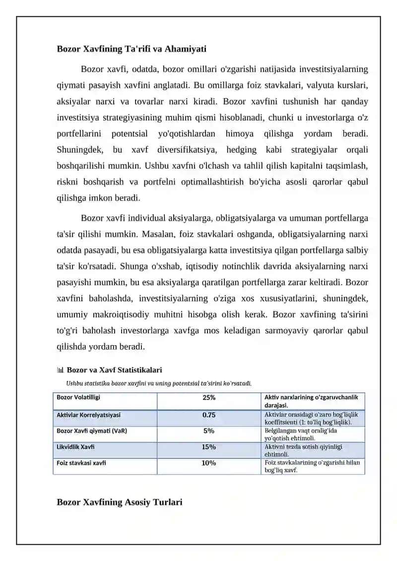 Bozor va Xavf: Asosiy Tushunchalar va Tahlil 4