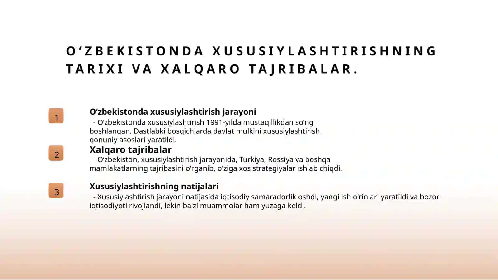 Oʻzbekistonda mulkni davlat tasarrufidan chiqarish va xususiylashtirish maqsadi yoʻllari va usullari 4