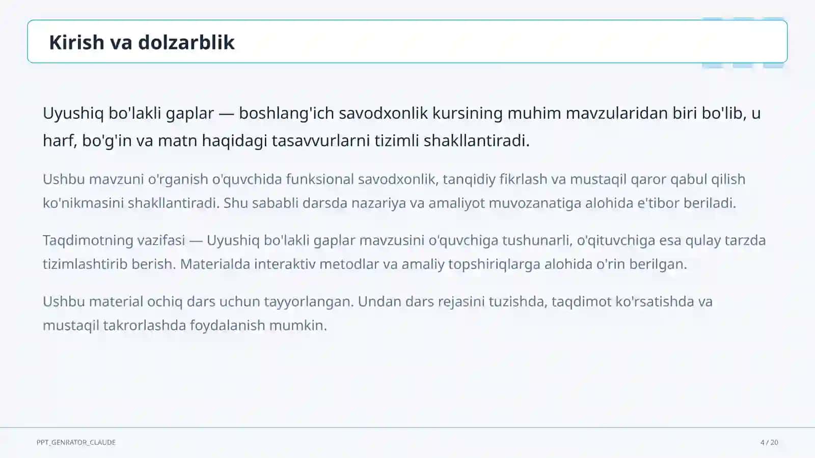 Uyushiq bo'lakli gaplar (4-sinf) 4