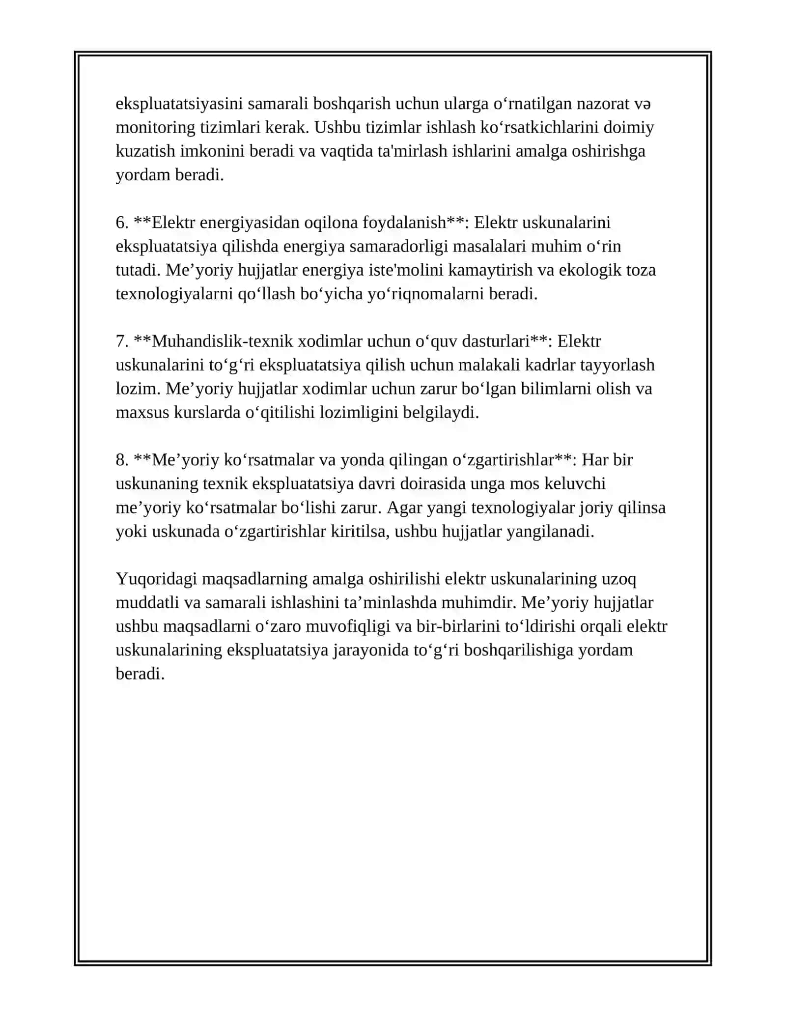 TEXNIK EKSPLUATATSIYA DAVRI ELEKTR USKUNALARNI SIBASH ME’YORLARI 4