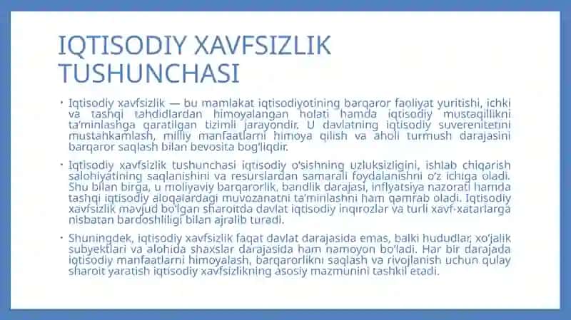 Iqtisodiy xavfsizlik fanining maqsadi 4