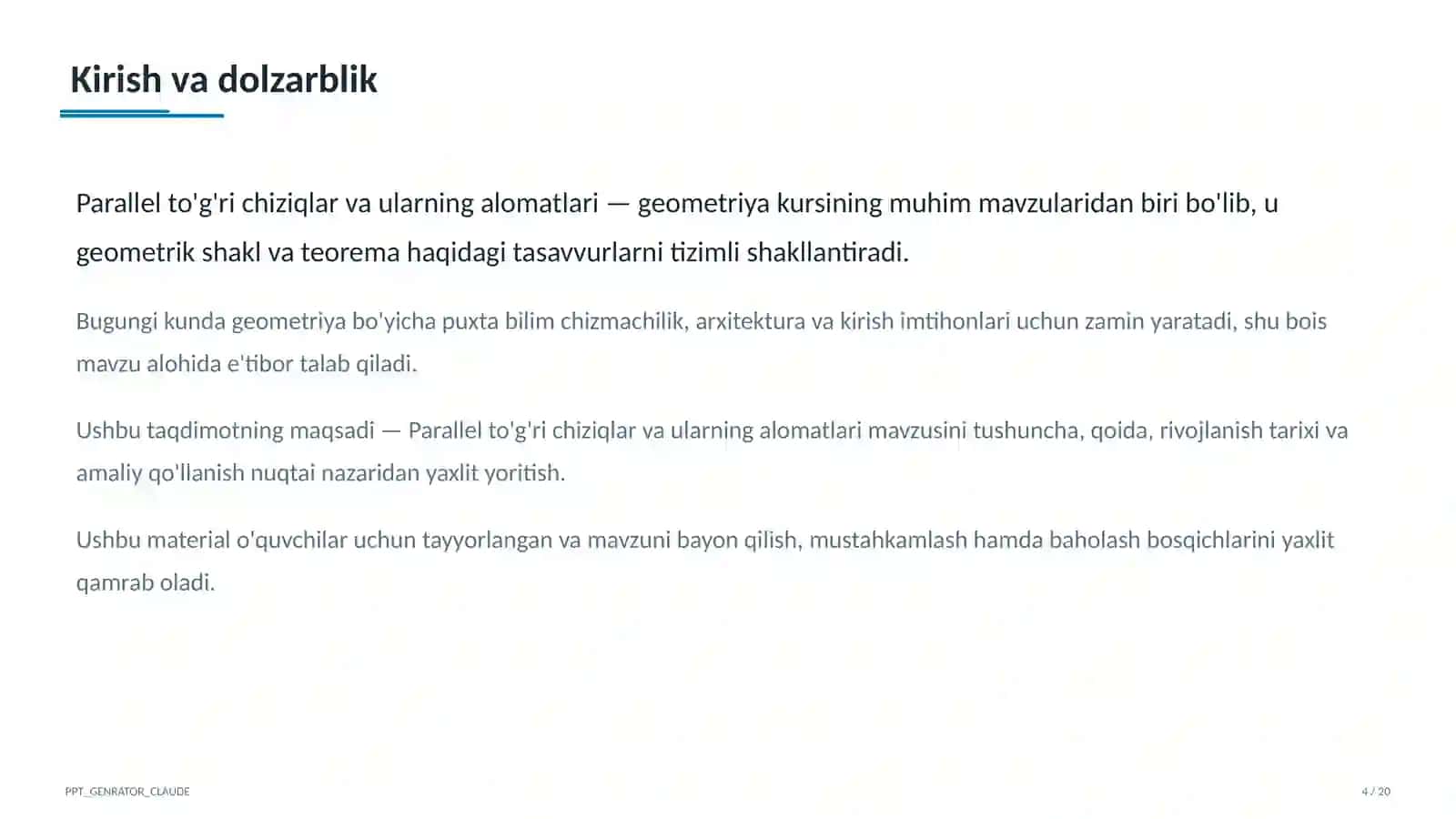 Parallel to'g'ri chiziqlar va ularning alomatlari (7-sinf) 4