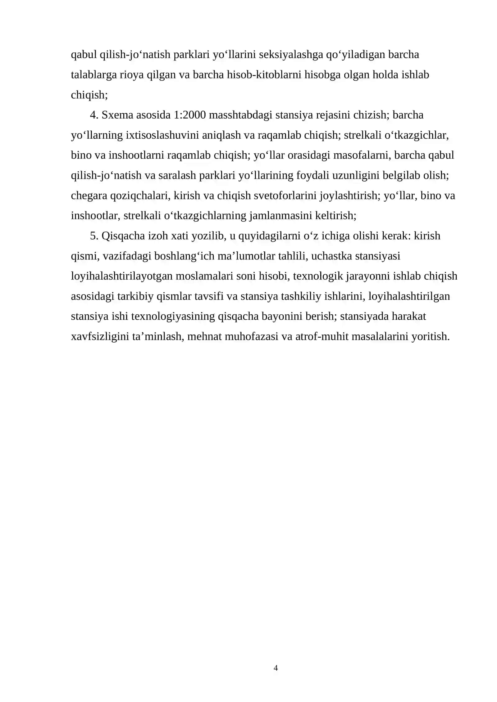 Temir yo‘l stansiyalari va uzellari fanini o‘rganish uchun Kurs loyihasi 4
