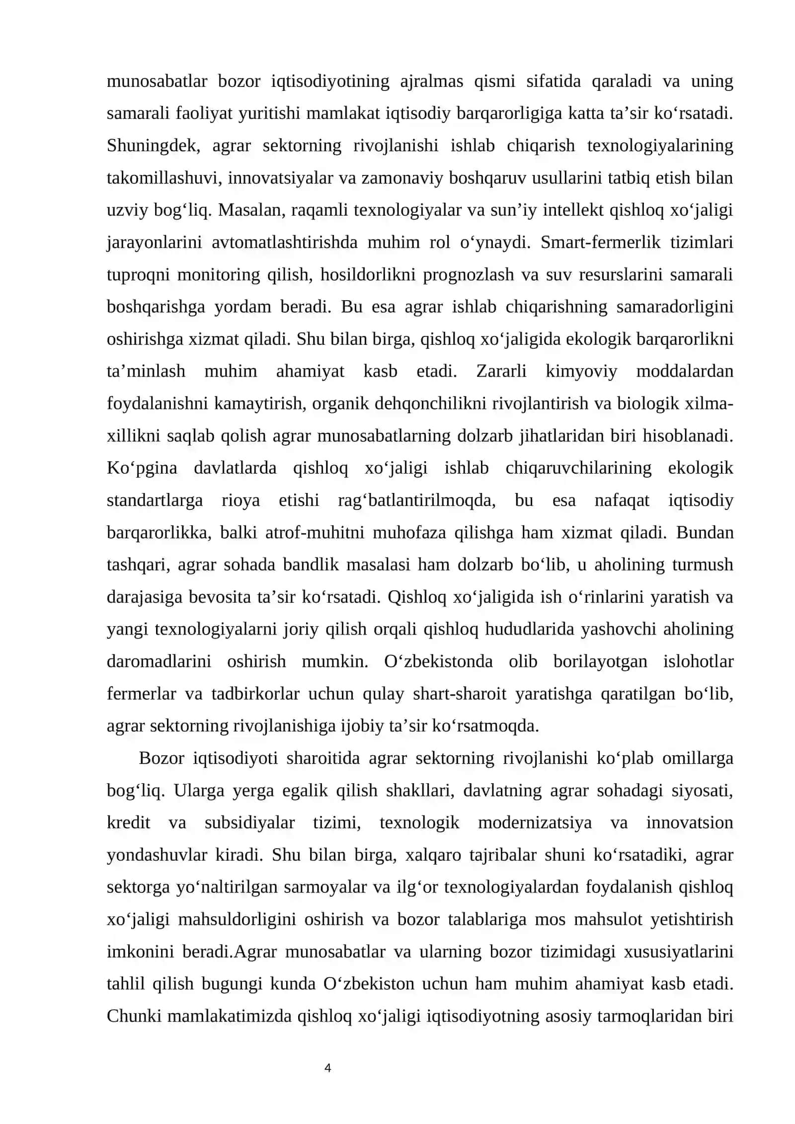 Agrar munosabatlar va ularning bozor tizimidagi xususiyatlari kurs ishi 4