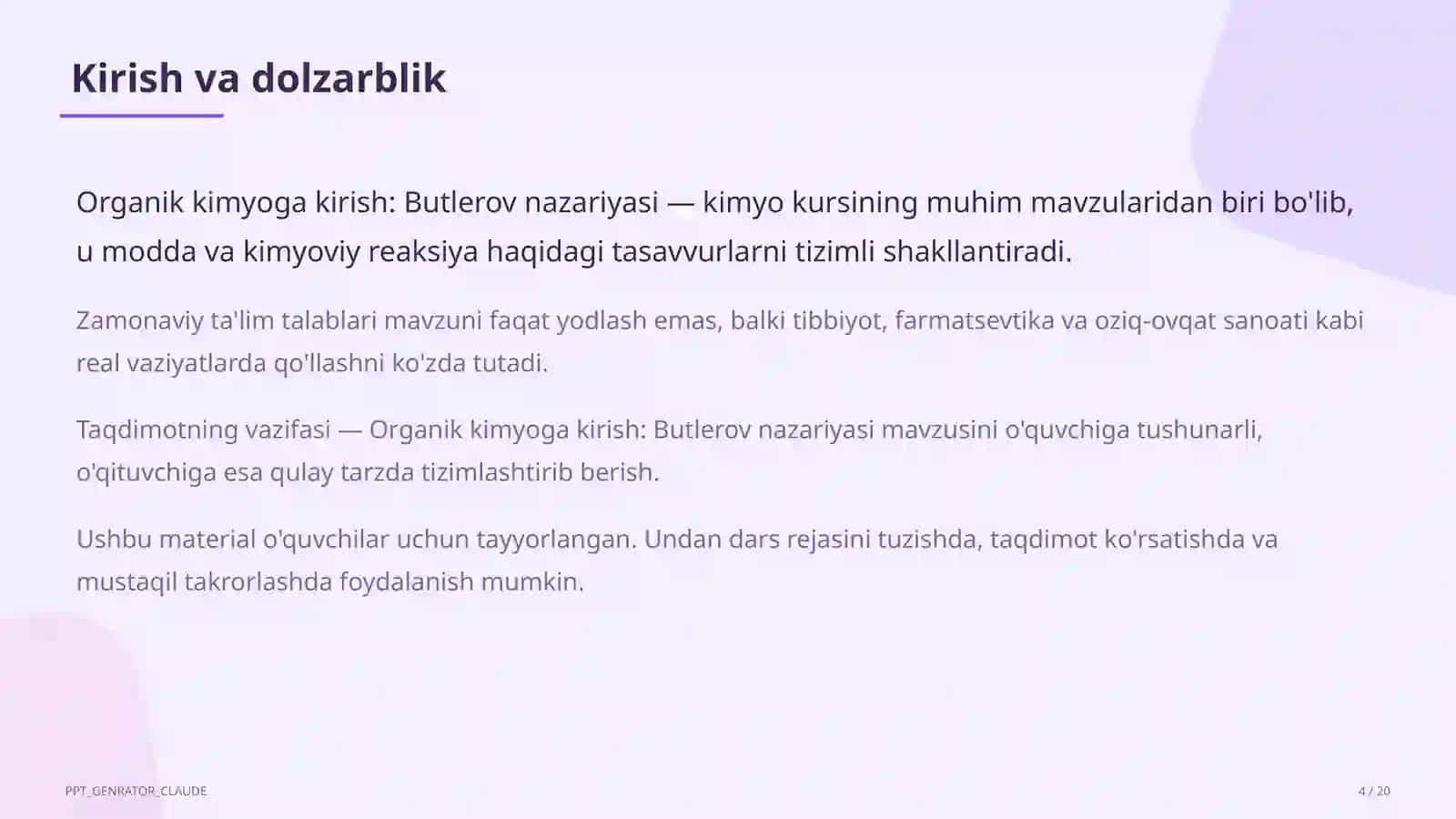 Organik kimyoga kirish: Butlerov nazariyasi (10-sinf) 4