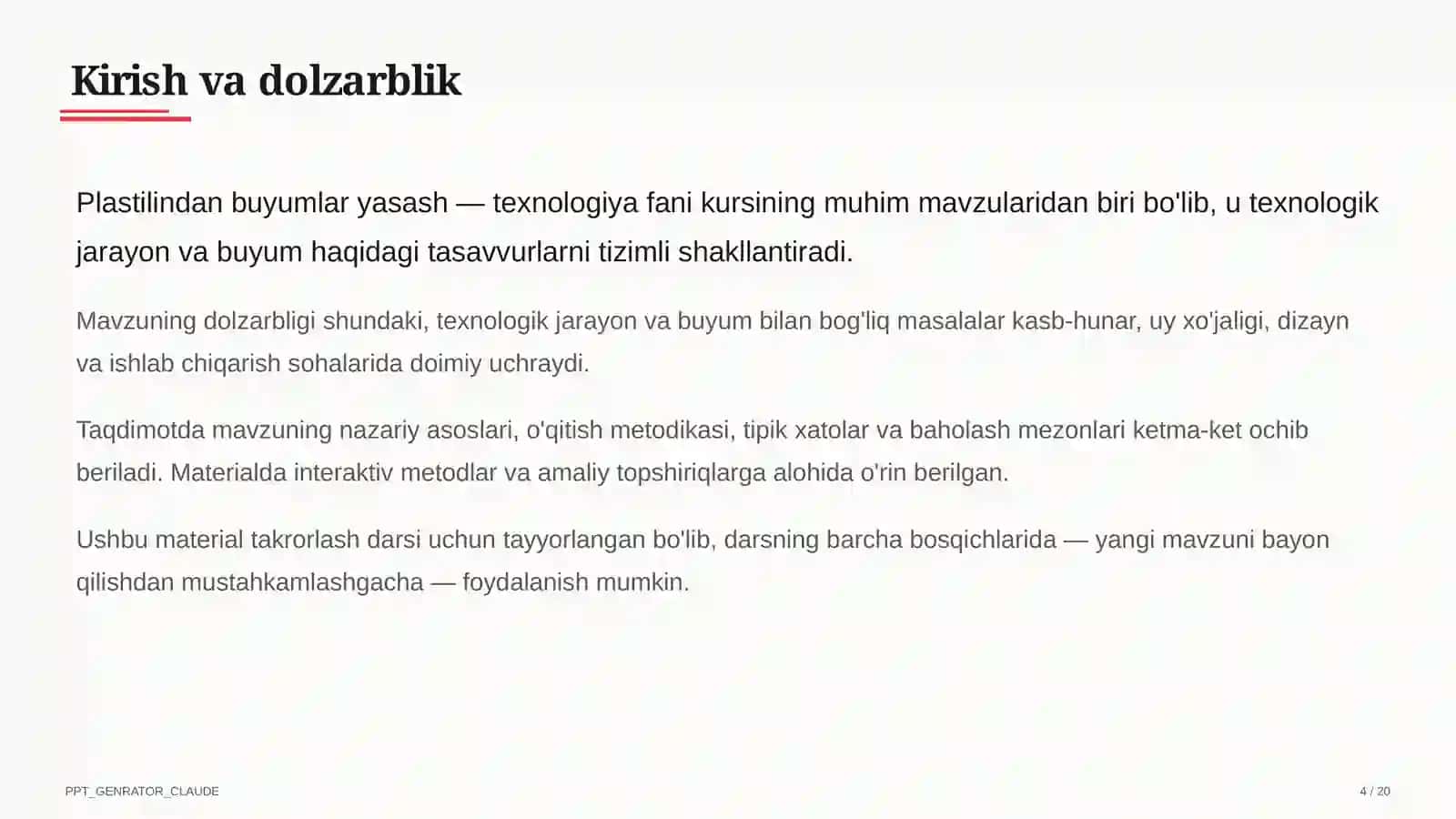 Plastilindan buyumlar yasash (1-sinf) 4