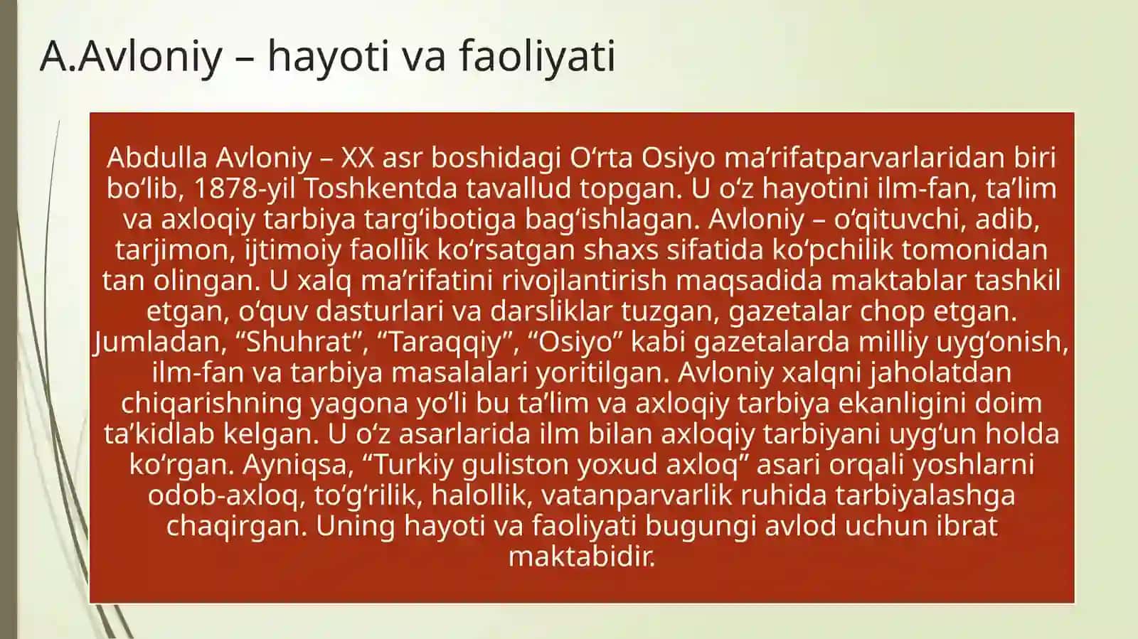AXLOQIY TARBIYA JARAYONIDAA.AVLONIY MEROSIDAN FOYDALANISH 4