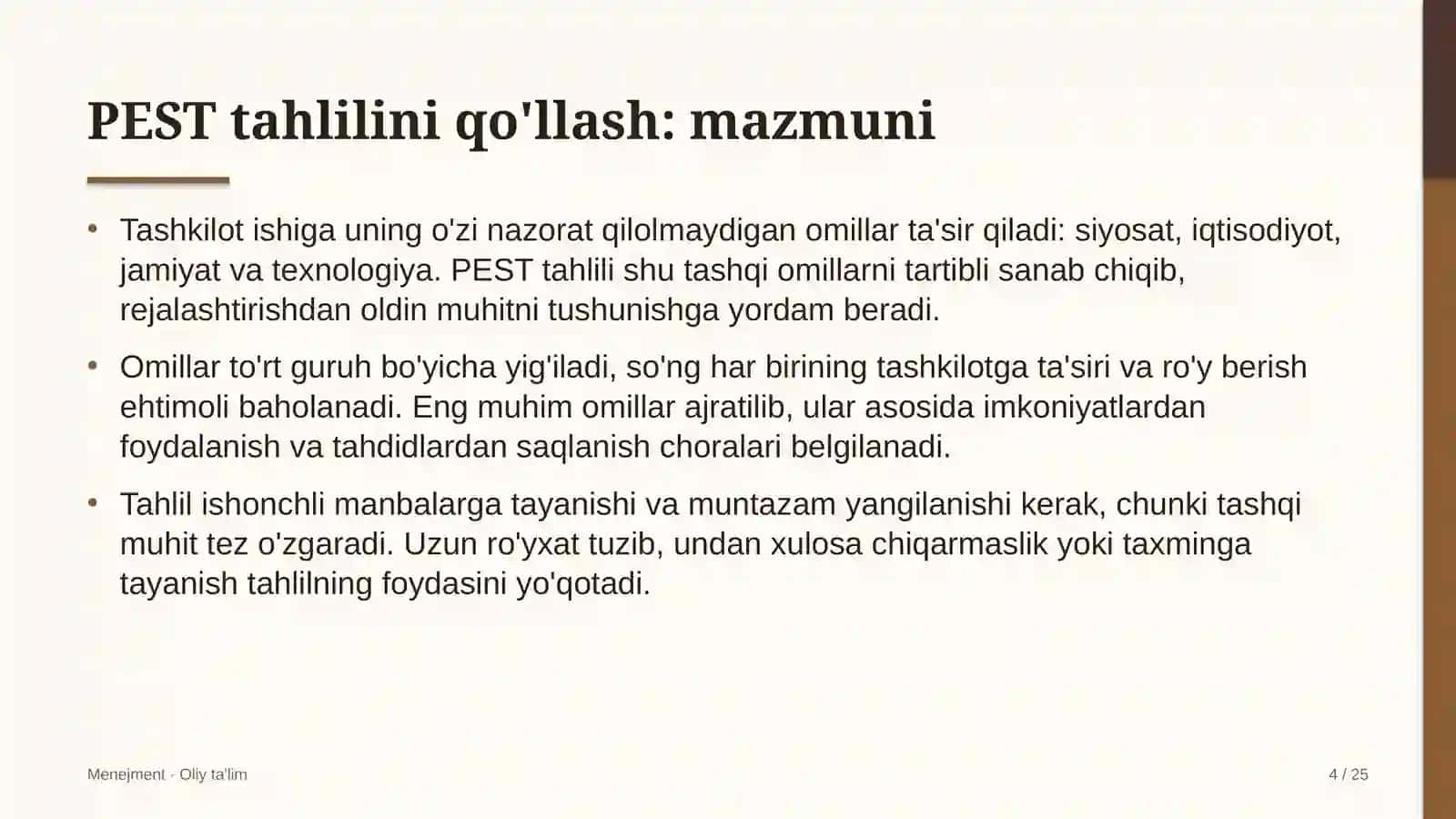 Ijodiy uyushmalarda PEST tahlilini qo'llash 4
