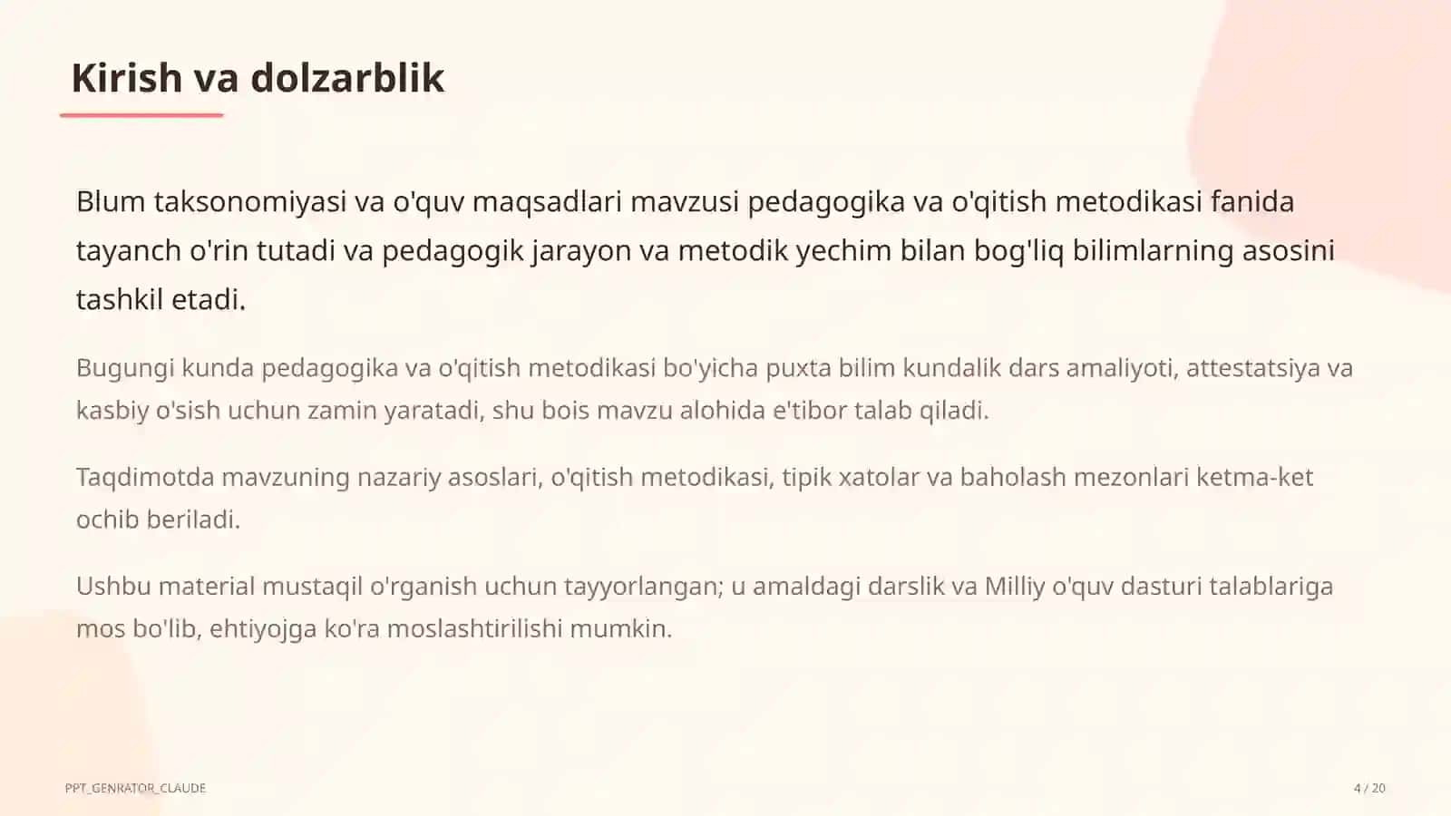 Blum taksonomiyasi va o'quv maqsadlari 4