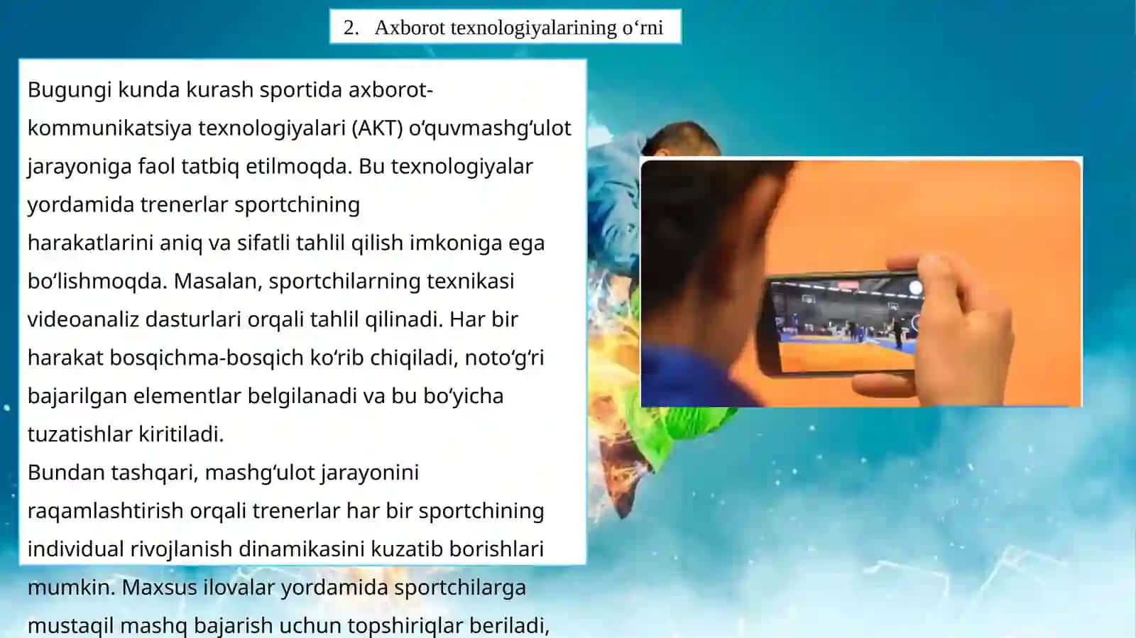 Kurash sport turlarida o'rgatishda zamonaviy o'qitish texnologiyalaridan va AKT dan foydalanish 4