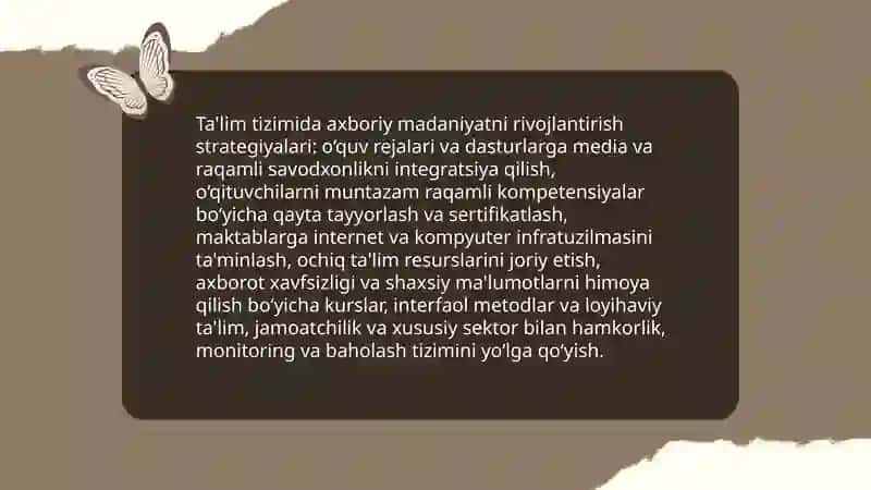 Globallashuv davrida axboriy madaniyat zarurati Tuyg'izboyeva Shohista 4
