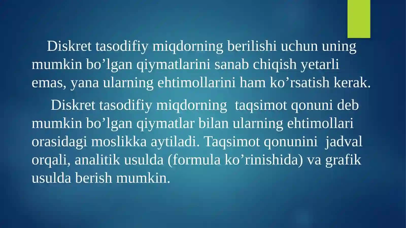TASODIFIY MIQDORLAR VA ULARNING TAQSIMOT QONUNLARI 4