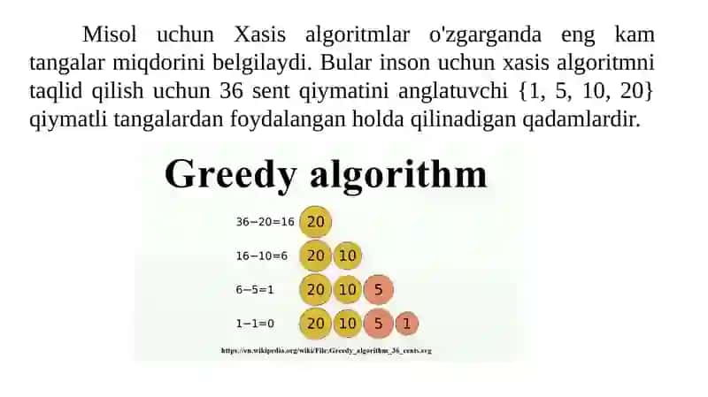 XASIS ALGORITMLAR. ENG QISQA MARSHRUTNI ANIQLASH ALGORITMI. UNI VARIANTLAR SONI BO’YICHA HAJMINI BAHOLASH. KRUSKAL ALGORITMI. PRIMA ALGORITMI. XOFFMAN ALGORITMI. 4