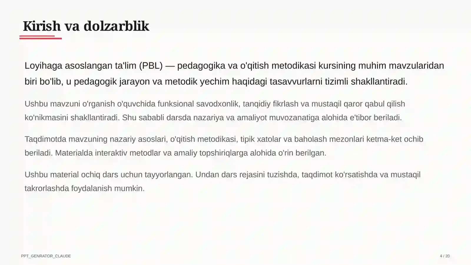 Loyihaga asoslangan ta'lim (PBL) 4