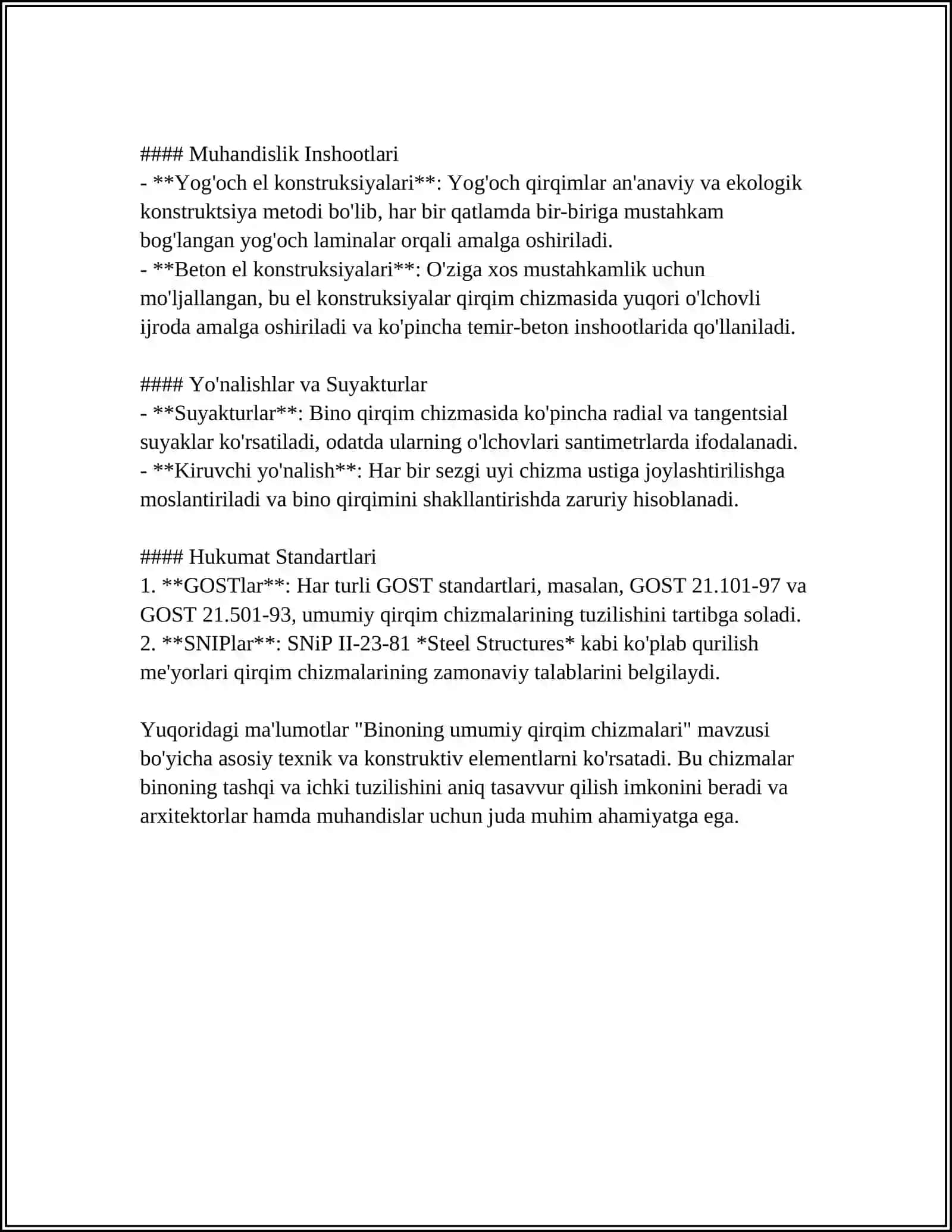 BINO QIRQIMI CHIZMALARI BINONING MEMORIY VA KONSTRUKTIV QIRQIMLARI VA CHIZMALARI 4
