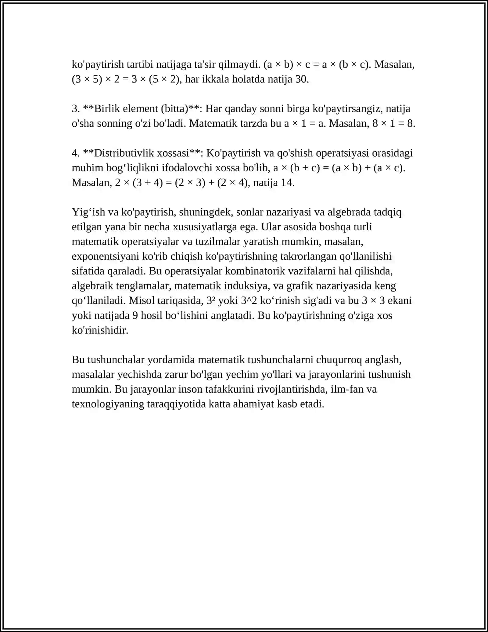 Yigʻindi va ko'paytmaning matematik asoslari 4