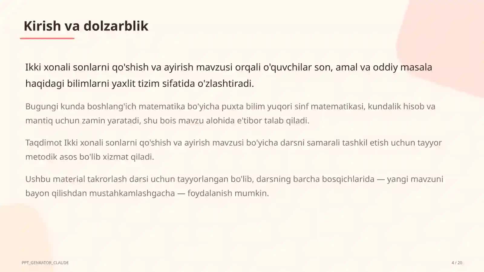 Ikki xonali sonlarni qo'shish va ayirish (2-sinf) 4