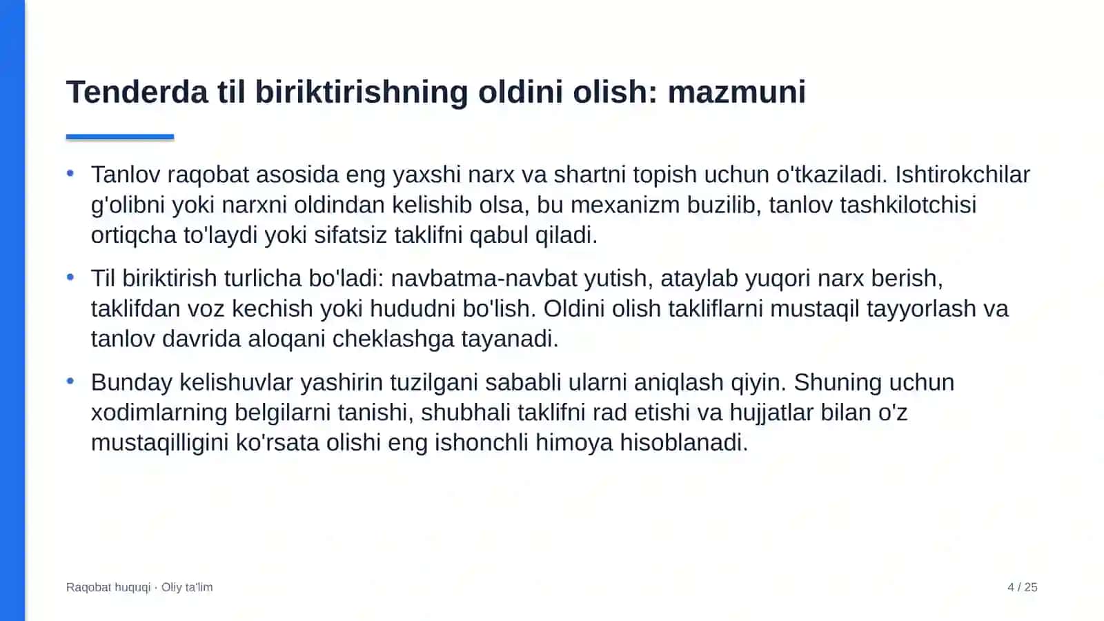 qishloq qurilishida tender ishtirokchilari o'rtasidagi til biriktirishning oldini olish 2962 4