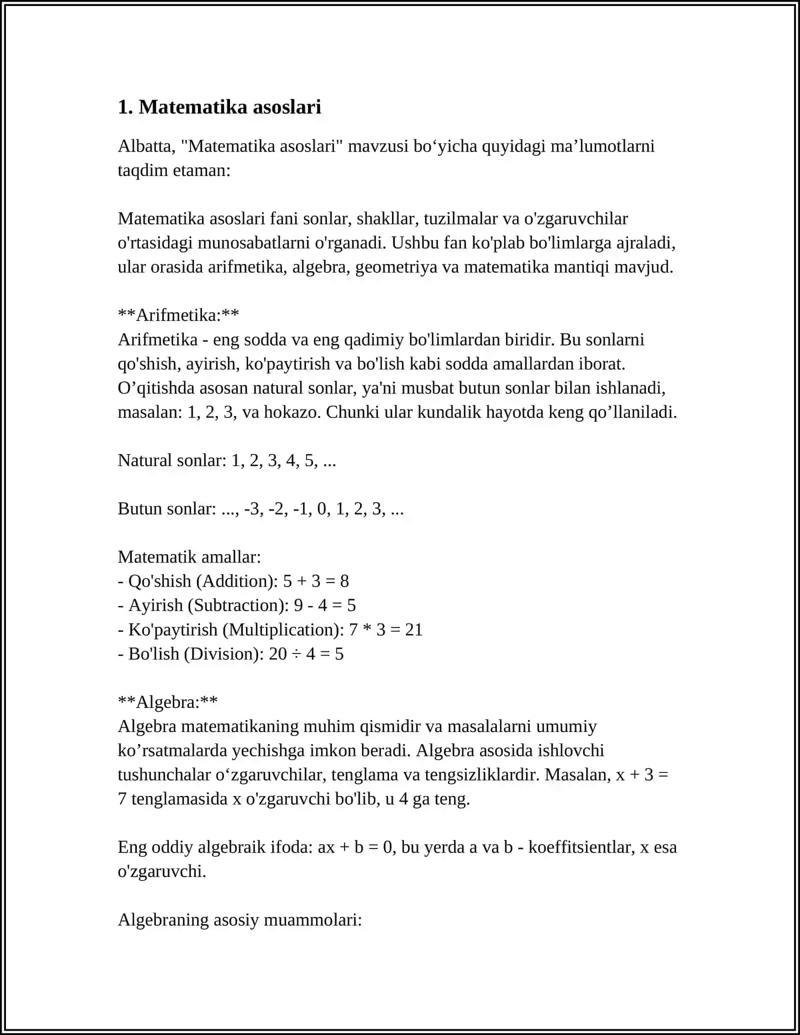 Matematika asoslari 4