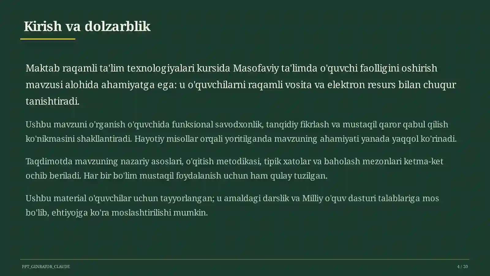 O'qituvchilar uchun: raqamli ta'lim texnologiyalari 4