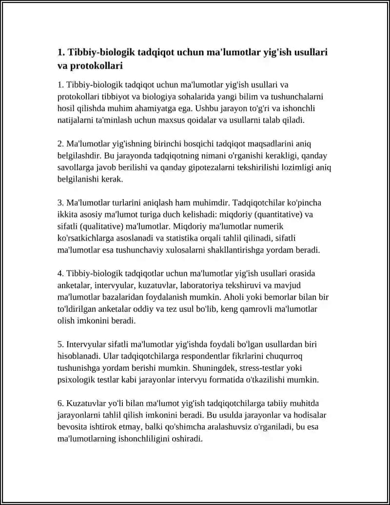 Tibbiy-biologik tadqiqot uchun ma'lumotlar yig'ish usullari va protokollari 4