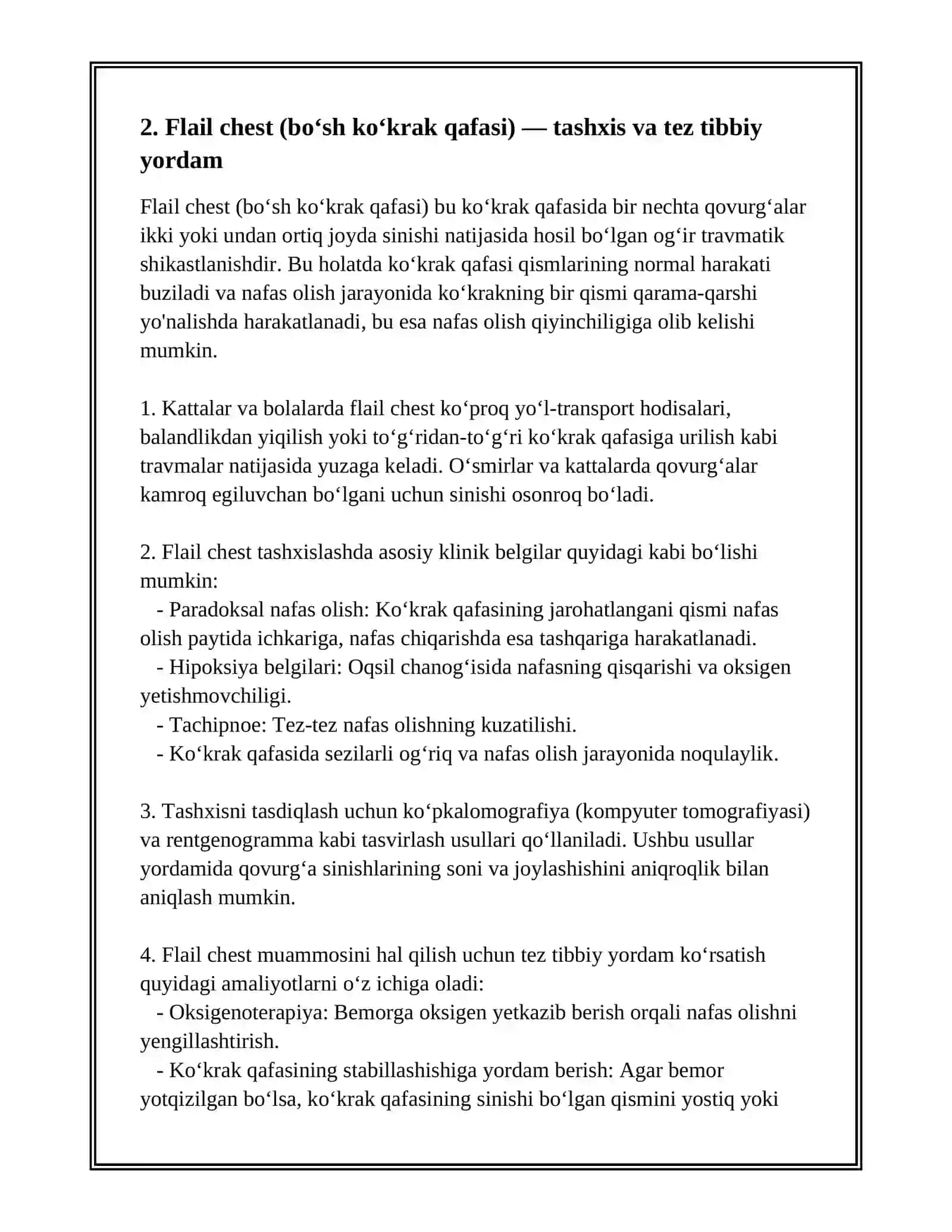 KATTALAR VA BOLALARDA KO‘KRAK QAFASI VA YELKA KAMARI  JAROHATLARI. QO‘LNING JAROHATLARI. YELKA, BILAK VA QO‘L BARMOQ JAROHATLARI, KELIB CHIQISH SABABLARI, TASHXISLASH USULLARI 4