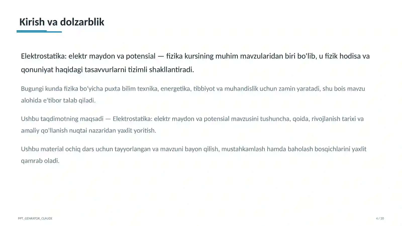 Elektrostatika: elektr maydon va potensial (10-sinf) 4