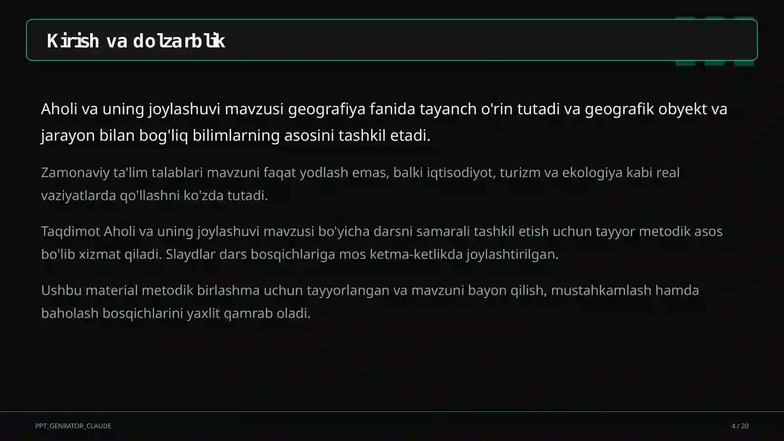 Aholi va uning joylashuvi (6-sinf) 4