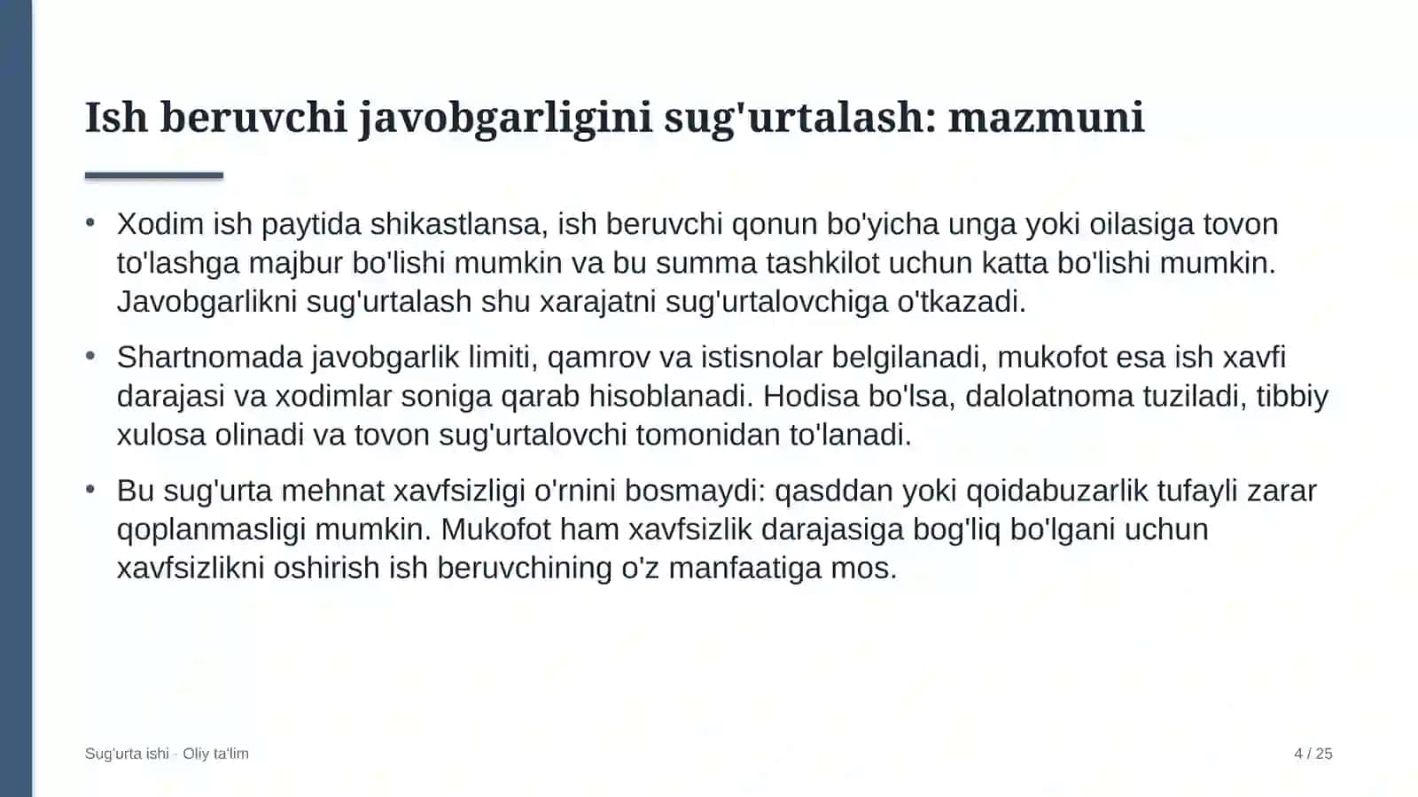 Xorijiy universitetlar filiallarida ish beruvchining fuqarolik javobgarligini sug'urtalash 4